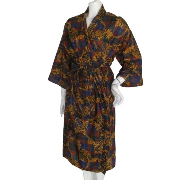 Towncraft Robe, OSFM, Plaid & Lux print, Sash/Belt, VINTAGE, Pockets - Picture 3 of 10
